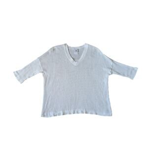 Cabi Sweater Open Knit Womens S White Cotton Dolman Sleeve V-Neck Coastal